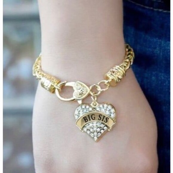 Inspired Silver BIG SIS Heart Charm Bracelet Gold Tone Pave Crystal Gift - Picture 2 of 8